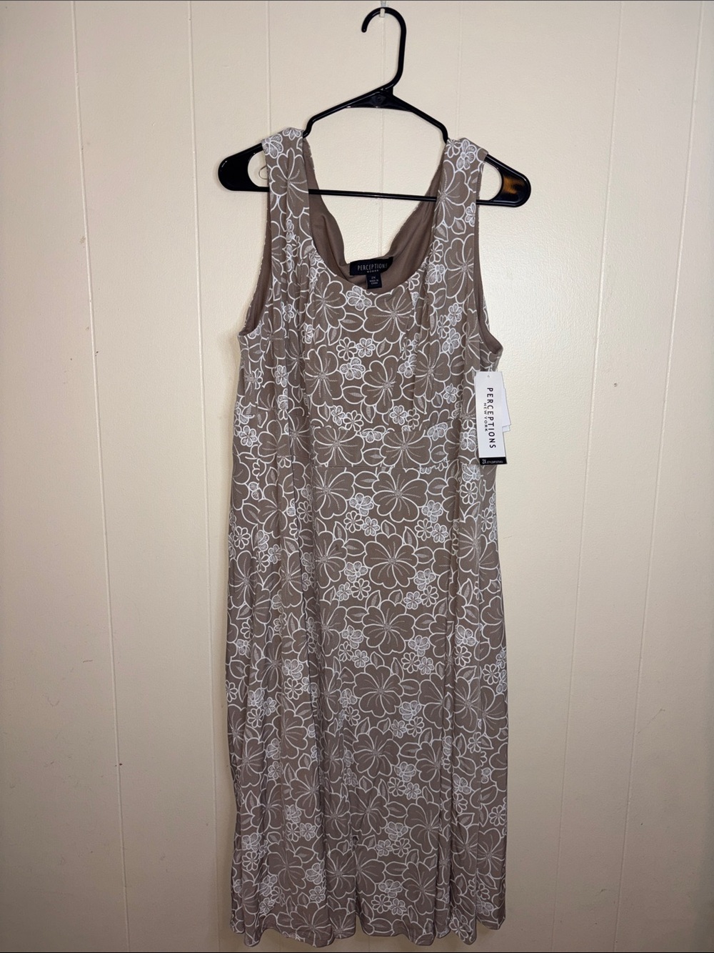 Petite Sophisticate Floral Midi Dress in Taupe and White